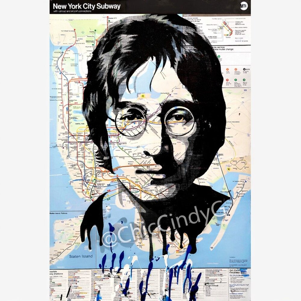 Rare John Lennon Poster 16x24 NYC Subway Map Pop Art Beatles New York Wall Decor
